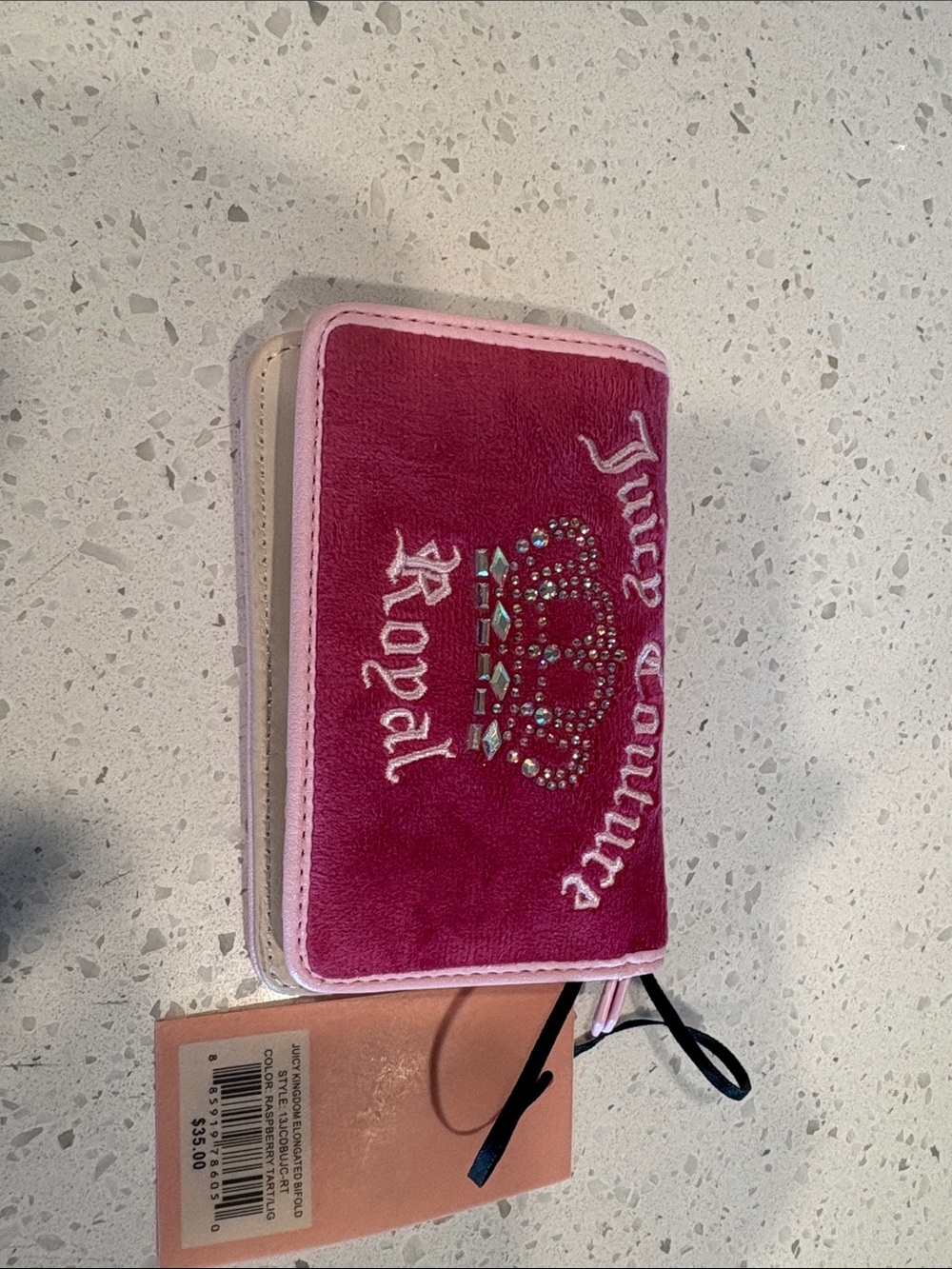 Juicy Couture Hot Pink Velvet Zip-Around Crown Wallet